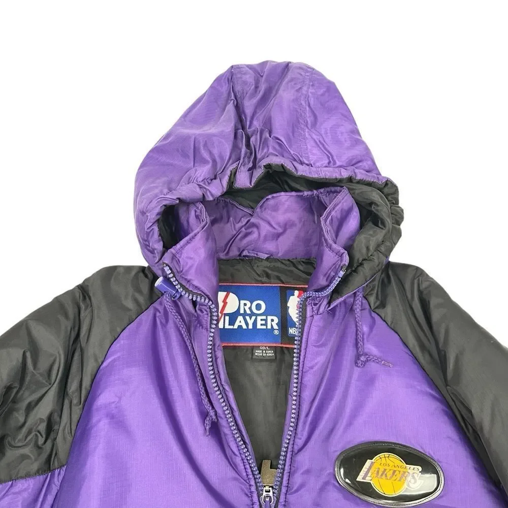 Rare Vintage PRO PLAYER Los Angeles Lakers Color Block Puffer Jacket 90s Large